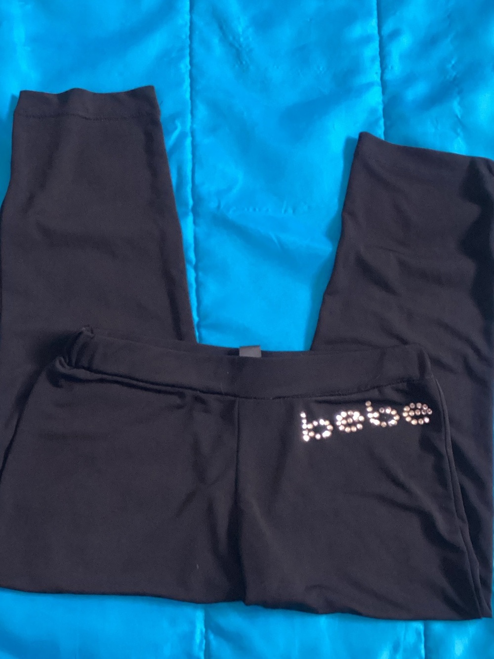 bebe Black Leggings with Rhinestone Logo - Picture 2 of 7